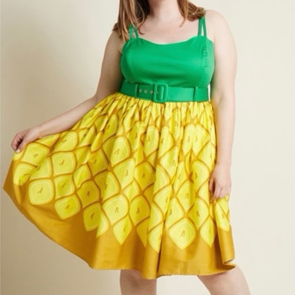 ModCloth x Collectif Jade Pineapple Pin-Up Colada Swing Dress UK 22 // US 18 2X - Picture 3 of 13
